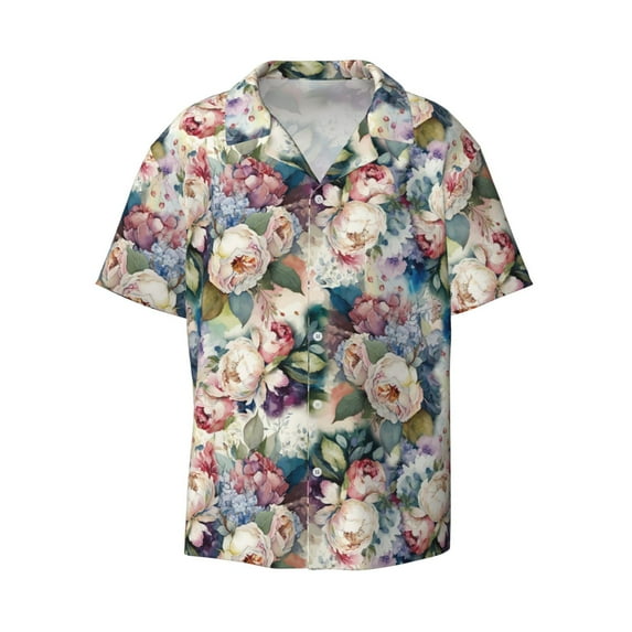 Xecao offers the Colorful Flowers for Men's Casual Short-sleeved Shirt, a button-up collared shirt with a pocket, perfect for beach vacations and yacht travel in the Large size.