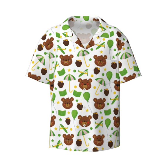 Xecao offers the Cute Bear for Men's Casual Short-sleeved Shirt, a button-up collared shirt with a pocket, perfect for beach vacations and yacht travel in the X-Large size.