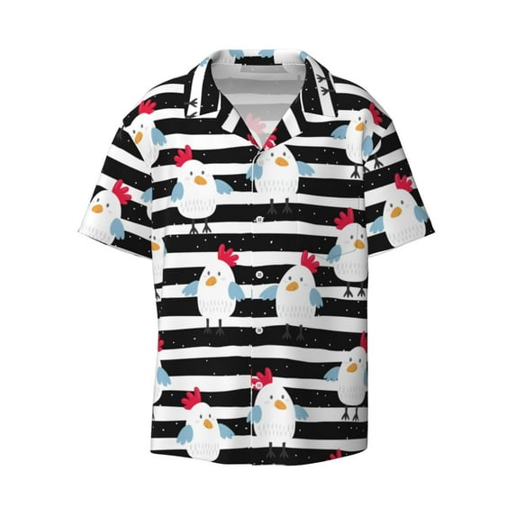 Xecao offers the Cute Chicken for Men's Casual Short-sleeved Shirt, a button-up collared shirt with a pocket, perfect for beach vacations and yacht travel in the X-Large size.