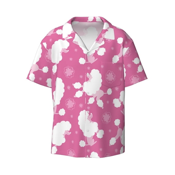 Xecao offers the Cute Poodle Dog for Men's Casual Short-sleeved Shirt, a button-up collared shirt with a pocket, perfect for beach vacations and yacht travel in the Small size.