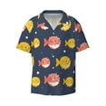 thumbnail image 1 of Xecao offers the Cute Puffer Fish for Men's Casual Short-sleeved Shirt, a button-up collared shirt with a pocket, perfect for beach vacations and yacht travel in the 4X-Large size., 1 of 1