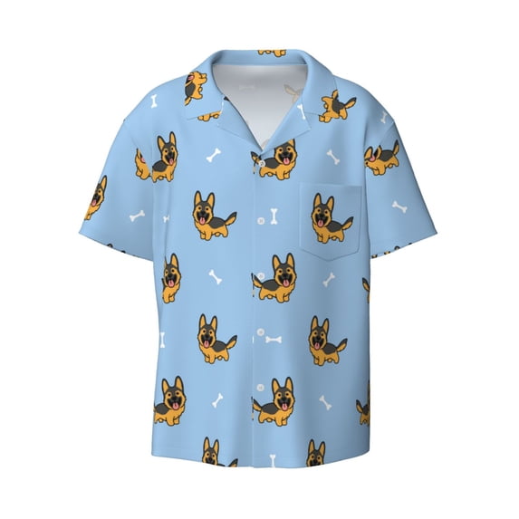 Xecao offers the Cute Puppy for Men's Casual Short-sleeved Shirt, a button-up collared shirt with a pocket, perfect for beach vacations and yacht travel in the 4X-Large size.
