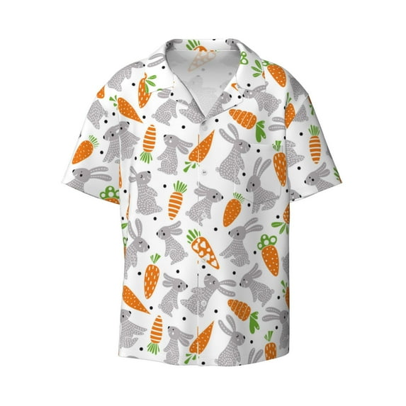 Xecao offers the Cute Rabbit for Men's Casual Short-sleeved Shirt, a button-up collared shirt with a pocket, perfect for beach vacations and yacht travel in the Small size.