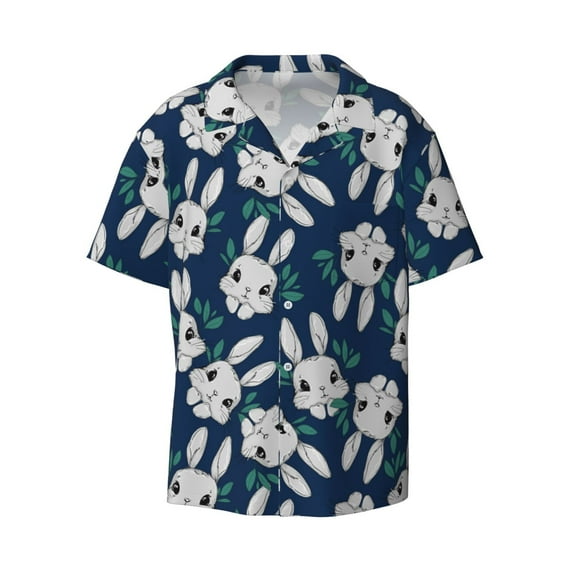 Xecao offers the Cute Rabbit for Men's Casual Short-sleeved Shirt, a button-up collared shirt with a pocket, perfect for beach vacations and yacht travel in the X-Large size.