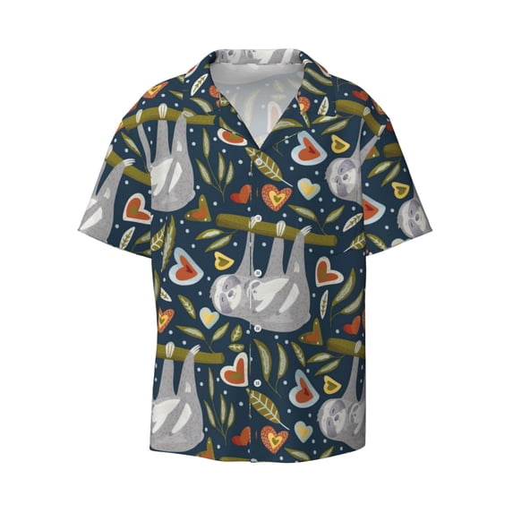 Xecao offers the Cute Sloth for Men's Casual Short-sleeved Shirt, a button-up collared shirt with a pocket, perfect for beach vacations and yacht travel in the Large size.