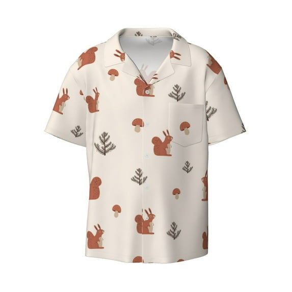 Xecao offers the Cute Squirrel for Men's Casual Short-sleeved Shirt, a button-up collared shirt with a pocket, perfect for beach vacations and yacht travel in the 4X-Large size.