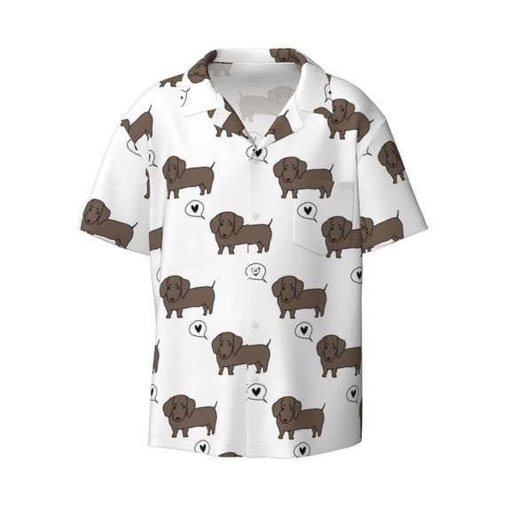 Xecao offers the Dachshund Dog for Men's Casual Short-sleeved Shirt, a button-up collared shirt with a pocket, perfect for beach vacations and yacht travel in the XX-Large size.