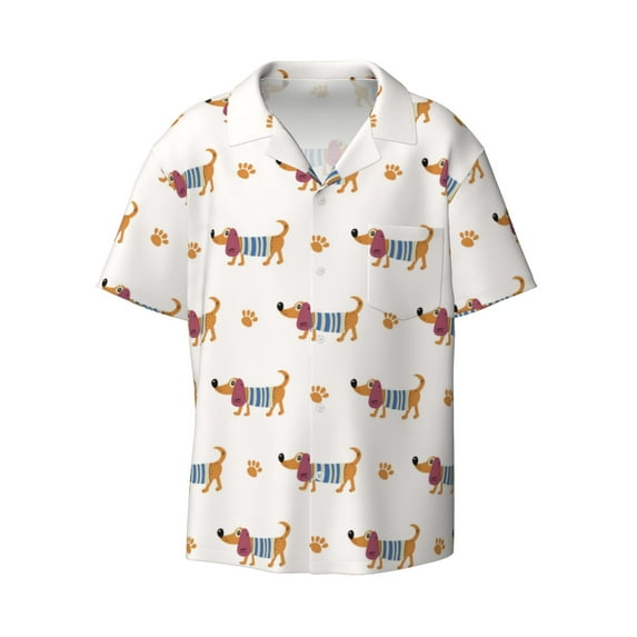 Xecao offers the Dachshund Dog Puppy for Men's Casual Short-sleeved Shirt, a button-up collared shirt with a pocket, perfect for beach vacations and yacht travel in the X-Large size.