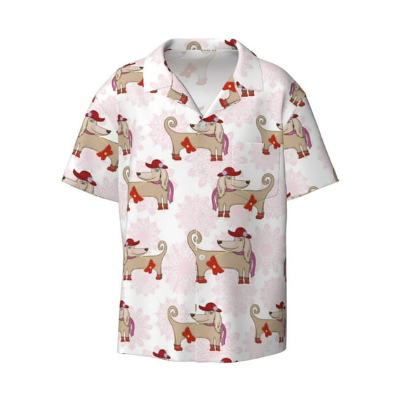 Xecao offers the Dachshund Dog Puppy for Men's Casual Short-sleeved Shirt, a button-up collared shirt with a pocket, perfect for beach vacations and yacht travel in the X-Large size.