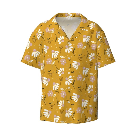 Xecao offers the Daisies Flowers for Men's Casual Short-sleeved Shirt, a button-up collared shirt with a pocket, perfect for beach vacations and yacht travel in the Small size.