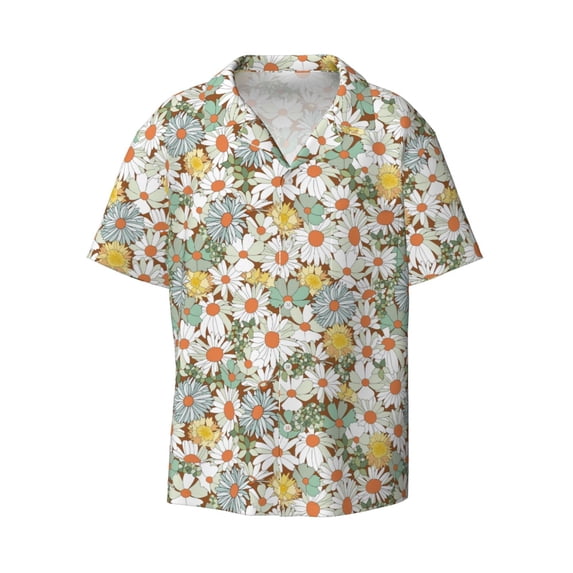 Xecao offers the Daisy for Men's Casual Short-sleeved Shirt, a button-up collared shirt with a pocket, perfect for beach vacations and yacht travel in the Small size.