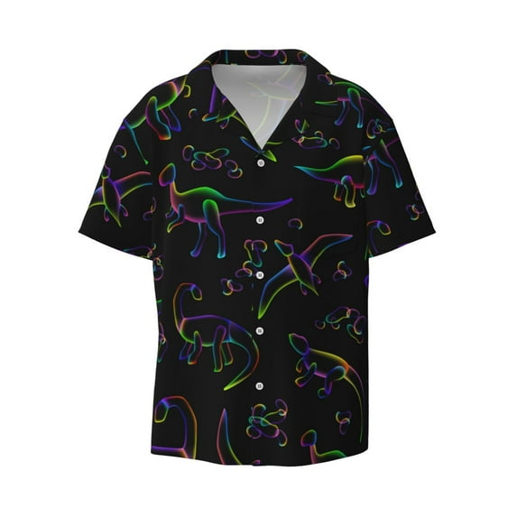 Xecao offers the Dinosaur for Men's Casual Short-sleeved Shirt, a button-up collared shirt with a pocket, perfect for beach vacations and yacht travel in the X-Large size.