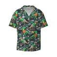 thumbnail image 1 of Xecao offers the Dinosaur Plays Soccer for Men's Casual Short-sleeved Shirt, a button-up collared shirt with a pocket, perfect for beach vacations and yacht travel in the 3X-Large size., 1 of 7