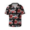 thumbnail image 1 of Xecao offers the Fire and Rescue Truck for Men's Casual Short-sleeved Shirt, a button-up collared shirt with a pocket, perfect for beach vacations and yacht travel in the Large size., 1 of 7