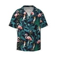 thumbnail image 1 of Xecao offers the Flamingos And Birds for Men's Casual Short-sleeved Shirt, a button-up collared shirt with a pocket, perfect for beach vacations and yacht travel in the XX-Large size., 1 of 7