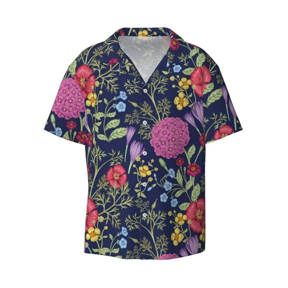 Xecao offers the Floral for Men's Casual Short-sleeved Shirt, a button-up collared shirt with a pocket, perfect for beach vacations and yacht travel in the Small size.