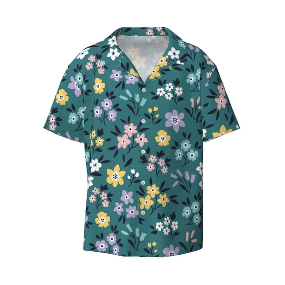 Xecao offers the Floral for Men's Casual Short-sleeved Shirt, a button-up collared shirt with a pocket, perfect for beach vacations and yacht travel in the Small size.