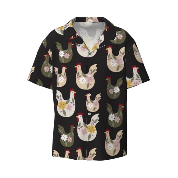 Xecao offers the Flowe Rooster for Men's Casual Short-sleeved Shirt, a button-up collared shirt with a pocket, perfect for beach vacations and yacht travel in the 3X-Large size.