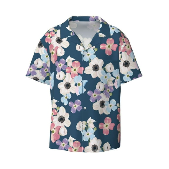 Xecao offers the Flowers for Men's Casual Short-sleeved Shirt, a button-up collared shirt with a pocket, perfect for beach vacations and yacht travel in the XX-Large size.