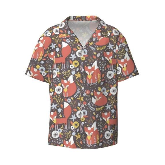 Xecao offers the Foxes for Men's Casual Short-sleeved Shirt, a button-up collared shirt with a pocket, perfect for beach vacations and yacht travel in the Medium size.