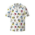 thumbnail image 1 of Xecao offers the French Bulldog With Coffee Cup for Men's Casual Short-sleeved Shirt, a button-up collared shirt with a pocket, perfect for beach vacations and yacht travel in the 3X-Large size., 1 of 7