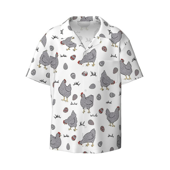 Xecao offers the Funny Chicken for Men's Casual Short-sleeved Shirt, a button-up collared shirt with a pocket, perfect for beach vacations and yacht travel in the XX-Large size.