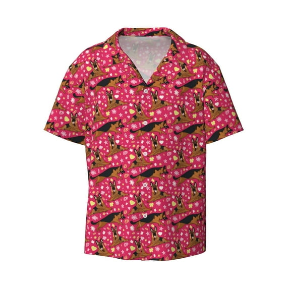 Xecao offers the German Shepherd Dog for Men's Casual Short-sleeved Shirt, a button-up collared shirt with a pocket, perfect for beach vacations and yacht travel in the X-Large size.