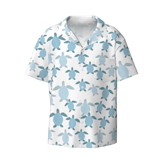 Xecao offers the Hand Drawn Turtle for Men's Casual Short-sleeved Shirt, a button-up collared shirt with a pocket, perfect for beach vacations and yacht travel in the 3X-Large size.