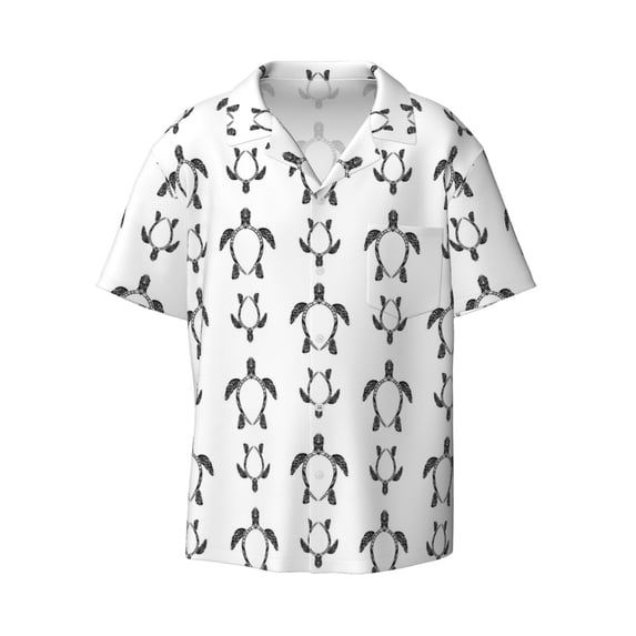 Xecao offers the Hand Drawn Turtle for Men's Casual Short-sleeved Shirt, a button-up collared shirt with a pocket, perfect for beach vacations and yacht travel in the 4X-Large size.