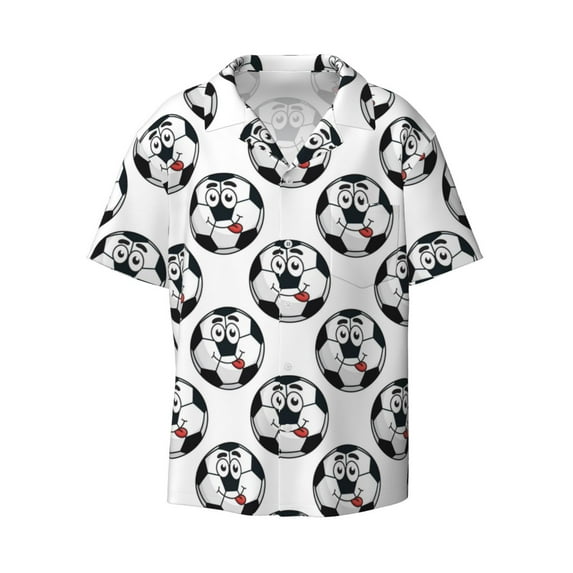 Xecao offers the Happy Football for Men's Casual Short-sleeved Shirt, a button-up collared shirt with a pocket, perfect for beach vacations and yacht travel in the Medium size.