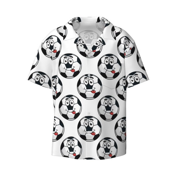 Xecao offers the Happy Football for Men's Casual Short-sleeved Shirt, a button-up collared shirt with a pocket, perfect for beach vacations and yacht travel in the Small size.