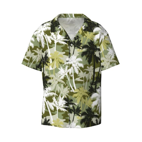 Xecao offers the Hawaii Palms for Men's Casual Short-sleeved Shirt, a button-up collared shirt with a pocket, perfect for beach vacations and yacht travel in the 3X-Large size.