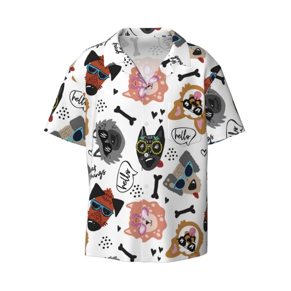 Xecao offers the Hip Hop Dog for Men's Casual Short-sleeved Shirt, a button-up collared shirt with a pocket, perfect for beach vacations and yacht travel in the Small size.