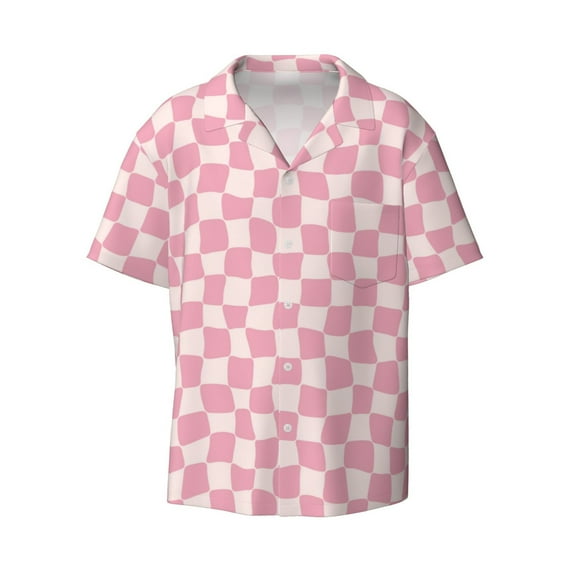 Xecao offers the Irregular Plaid for Men's Casual Short-sleeved Shirt, a button-up collared shirt with a pocket, perfect for beach vacations and yacht travel in the Large size.