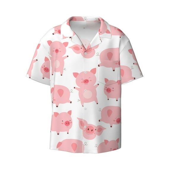 Xecao offers the Kawaii Pigs for Men's Casual Short-sleeved Shirt, a button-up collared shirt with a pocket, perfect for beach vacations and yacht travel in the 4X-Large size.