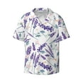 thumbnail image 1 of Xecao offers the Lavender Flowers for Men's Casual Short-sleeved Shirt, a button-up collared shirt with a pocket, perfect for beach vacations and yacht travel in the 3X-Large size., 1 of 7