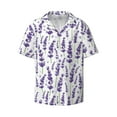 thumbnail image 1 of Xecao offers the Lavender Flowers for Men's Casual Short-sleeved Shirt, a button-up collared shirt with a pocket, perfect for beach vacations and yacht travel in the 3X-Large size., 1 of 7