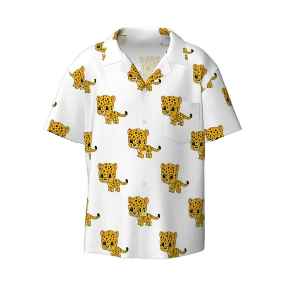 Xecao offers the Leopard Print for Men's Casual Short-sleeved Shirt, a button-up collared shirt with a pocket, perfect for beach vacations and yacht travel in the 3X-Large size.