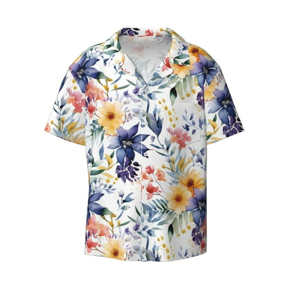 Xecao offers the Lilies Flowers for Men's Casual Short-sleeved Shirt, a button-up collared shirt with a pocket, perfect for beach vacations and yacht travel in the Small size.