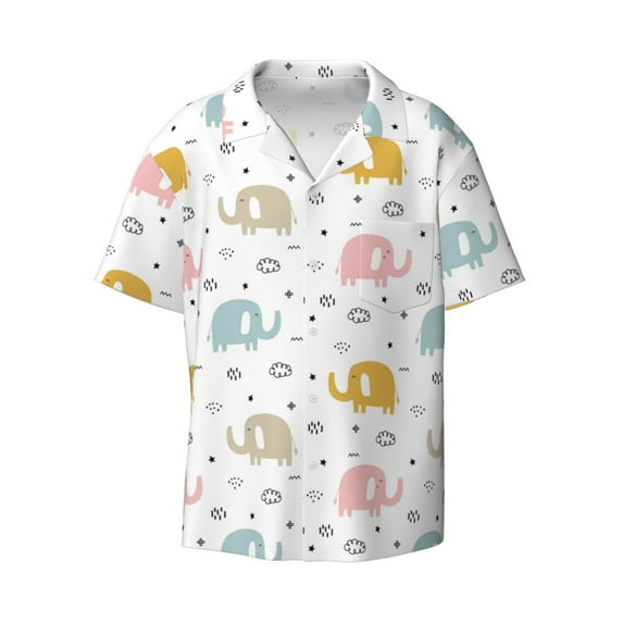 Xecao offers the Little Elephant for Men's Casual Short-sleeved Shirt, a button-up collared shirt with a pocket, perfect for beach vacations and yacht travel in the 3X-Large size.