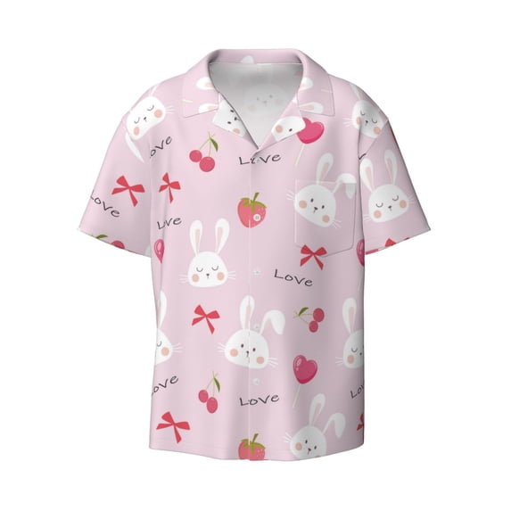 Xecao offers the Love Rabbit for Men's Casual Short-sleeved Shirt, a button-up collared shirt with a pocket, perfect for beach vacations and yacht travel in the 3X-Large size.