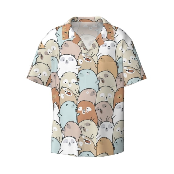Xecao offers the Lovely Bear for Men's Casual Short-sleeved Shirt, a button-up collared shirt with a pocket, perfect for beach vacations and yacht travel in the XX-Large size.