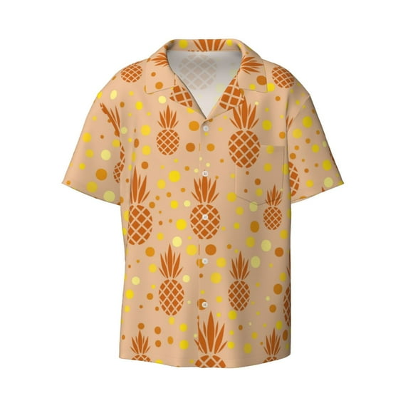 Xecao offers the Pineapples for Men's Casual Short-sleeved Shirt, a button-up collared shirt with a pocket, perfect for beach vacations and yacht travel in the Large size.