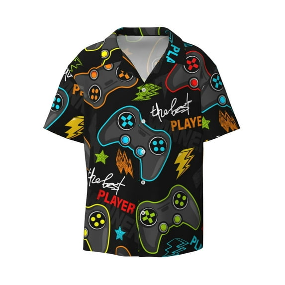 Xecao offers the Play Game3 for Men's Casual Short-sleeved Shirt, a button-up collared shirt with a pocket, perfect for beach vacations and yacht travel in the 4X-Large size.
