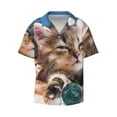 thumbnail image 1 of Xecao offers the Playful Cat for Men's Casual Short-sleeved Shirt, a button-up collared shirt with a pocket, perfect for beach vacations and yacht travel in the X-Large size., 1 of 7