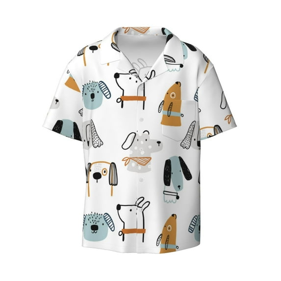Xecao offers the Puppy for Men's Casual Short-sleeved Shirt, a button-up collared shirt with a pocket, perfect for beach vacations and yacht travel in the 4X-Large size.