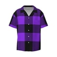 thumbnail image 1 of Xecao offers the Purple Buffalo Plaid for Men's Casual Short-sleeved Shirt, a button-up collared shirt with a pocket, perfect for beach vacations and yacht travel in the 3X-Large size., 1 of 7