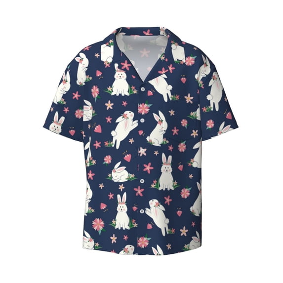 Xecao offers the Rabbit And Flower for Men's Casual Short-sleeved Shirt, a button-up collared shirt with a pocket, perfect for beach vacations and yacht travel in the 4X-Large size.