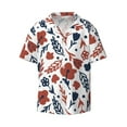 thumbnail image 1 of Xecao offers the Red Blue Leaves for Men's Casual Short-sleeved Shirt, a button-up collared shirt with a pocket, perfect for beach vacations and yacht travel in the Small size., 1 of 7