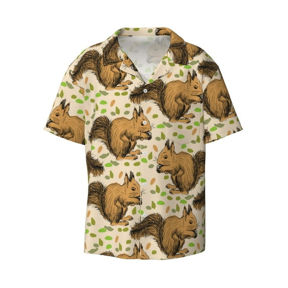 Xecao offers the Retro Squirrel for Men's Casual Short-sleeved Shirt, a button-up collared shirt with a pocket, perfect for beach vacations and yacht travel in the XX-Large size.